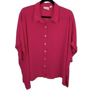 Chico's  sz 3/XL Hot Pink Fuchsia Oversized Short Sleeve Button Up Blouse
